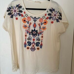 Solitaire Cream Tunic with Colorful Embroidered Front